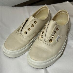 Vans Authentic Gore Slip-On Sneakers with Gold Studs - Cream